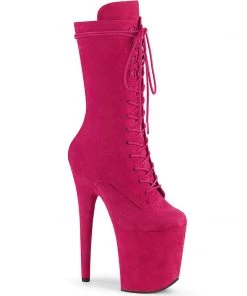 Pleaser Shoes By Pleaser USA Booties And Ankle High Boots FLAMINGO-1050FS Hot Pink Faux Suede 8 Inch Exotic Dancer Shoes