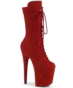 Pleaser Shoes By Pleaser USA Knee High And Mid Calf Boots FLAMINGO-1050FS Pleaser Shoes Red Faux Suede Exotic Dancer Boots