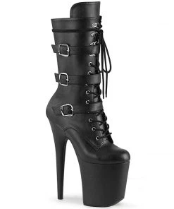 Pleaser Shoes By Pleaser USA Knee High And Mid Calf Boots FLAMINGO-1053 Pleaser Shoes Buckle Strap Mid Calf Exotic Dancer Boot