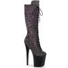 Pleaser Shoes By Pleaser USA FLAMINGO-2020MG Pleaser Shoes Black Glitter Knee High Exotic Dancer Boots Knee High And Mid Calf Boots