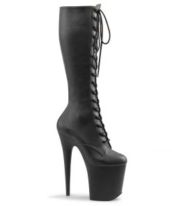 Pleaser Shoes By Pleaser USA FLAMINGO-2023 Black Vegan Knee High Platform Exotic Dancer Boot Knee High And Mid Calf Boots