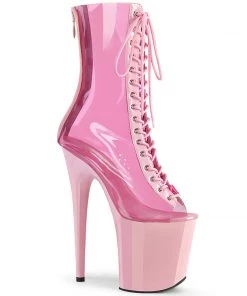 Pleaser Shoes By Pleaser USA FLAMINGO-800-34 Pleaser Shoes Clear Pink Exotic Dancer Boot Booties And Ankle High Boots