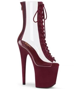 Pleaser Shoes By Pleaser USA Booties And Ankle High Boots FLAMINGO-800-34FS Pleaser Shoes Clearance Burgundy Trimmed Exotic Dancer Boot