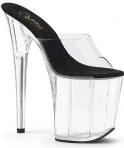 Pleaser Shoes By Pleaser USA FLAMINGO-801 Pleaser Shoes Clear Upper Black Platform Stripper Shoe