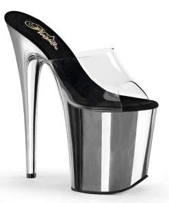 Pleaser Shoes By Pleaser USA FLAMINGO-801 Pleaser Shoes Chrome Platform Exotic Dancer Shoe 8 Inch Heels
