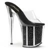 Pleaser Shoes By Pleaser USA FLAMINGO-801G Pleaser Shoes Black Glitter Stripper Shoe 8 Inch Heels