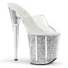 Pleaser Shoes By Pleaser USA FLAMINGO-801G Pleaser Shoes Silver Glitter Platform Stripper Shoes 8 Inch Heels