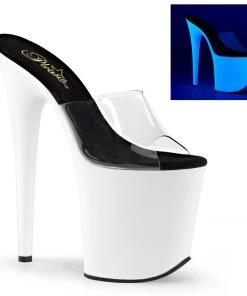 Pleaser Shoes By Pleaser USA FLAMINGO-801UV Pleaser Shoes Neon White Blacklight Reactive Stripper Shoes 8 Inch Heels