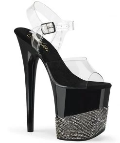 Pleaser Shoes By Pleaser USA 8 Inch Heels FLAMINGO-808-3 Pleaser Shoes Black Platform Clearance Stripper Sandal