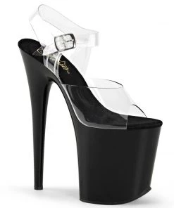 Pleaser Shoes By Pleaser USA 8 Inch Heels FLAMINGO-808 Pleaser Shoes Clear Upper Black Platform Exotic Dancer Shoes