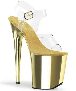 Pleaser Shoes By Pleaser USA FLAMINGO-808 Pleaser Shoes Gold Chrome Exotic Dancer Shoe 8 Inch Heels