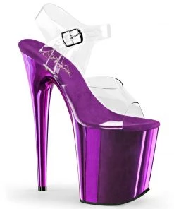 Pleaser Shoes By Pleaser USA FLAMINGO-808 Pleaser Shoes Purple Chrome Platform Exotic Dancer Shoe 8 Inch Heels