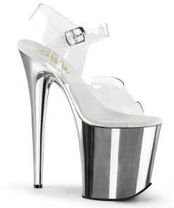 Pleaser Shoes By Pleaser USA FLAMINGO-808 Pleaser Shoes Silver Chrome Exotic Dancer Shoe