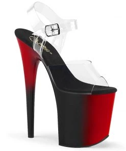 Pleaser Shoes By Pleaser USA 8 Inch Heels FLAMINGO-808BR Pleaser Shoes Black & Red Platform Pole Dancing Shoe