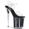 Pleaser Shoes By Pleaser USA 8 Inch Heels FLAMINGO-808GF Pleaser Shoes Black Glitter Exotic Dancer Shoes