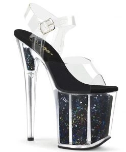 Pleaser Shoes By Pleaser USA 8 Inch Heels FLAMINGO-808GF Pleaser Shoes Black Glitter Exotic Dancer Shoes