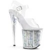 Pleaser Shoes By Pleaser USA FLAMINGO-808GF Pleaser Shoes Silver Glitter Exotic Dancer Shoe 8 Inch Heels