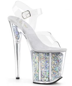 Pleaser Shoes By Pleaser USA FLAMINGO-808GF Pleaser Shoes Silver Glitter Exotic Dancer Shoe 8 Inch Heels