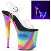 Pleaser Shoes By Pleaser USA 8 Inch Heels FLAMINGO-808GXY Pleaser Shoes Glow Under Blacklight Exotic Dancer Shoes