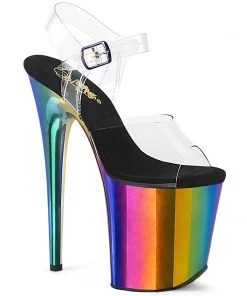 Pleaser Shoes By Pleaser USA 8 Inch Heels FLAMINGO-808RC Pleaser Shoes Chrome Rainbow Exotic Dancer Shoes