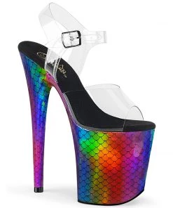 Pleaser Shoes By Pleaser USA 8 Inch Heels FLAMINGO-808WR Pleaser Shoes Rainbow Mermaid Scale Clearance Stripper Shoe