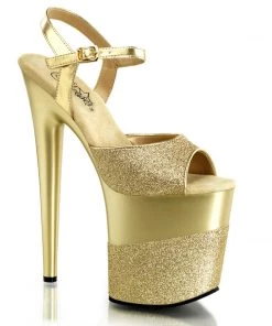 Pleaser Shoes By Pleaser USA 8 Inch Heels FLAMINGO-809-2G Pleaser Shoes Gold Glitter Platform Exotic Dancer Shoes