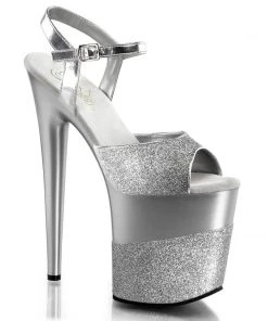Pleaser Shoes By Pleaser USA FLAMINGO-809-2G Pleaser Shoes Silver Glitter Exotic Dancer Sandal