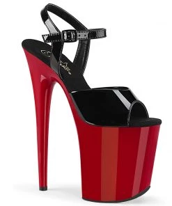 Pleaser Shoes By Pleaser USA FLAMINGO-809 Pleaser Shoes Red Platform Black Patent Exotic Dancer Shoe 8 Inch Heels