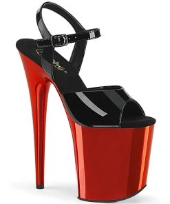 Pleaser Shoes By Pleaser USA FLAMINGO-809 Pleaser Shoes Red Chrome Exotic Dancer Shoes