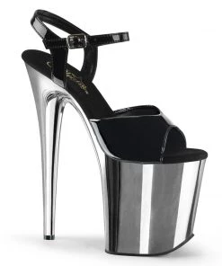 Pleaser Shoes By Pleaser USA 8 Inch Heels FLAMINGO-809 Pleaser Shoes Silver Chrome Exotic Dancer Sandal