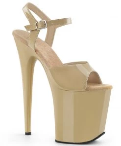 Pleaser Shoes By Pleaser USA 8 Inch Heels FLAMINGO-809 Pleaser Shoes Cream Patent 8 Inch Exotic Dancer Shoe