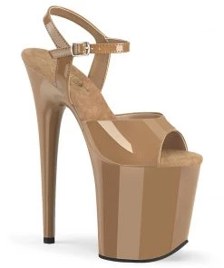 Pleaser Shoes By Pleaser USA FLAMINGO-809 Pleaser Shoes Toffee Patent Stripper Shoes 8 Inch Heels