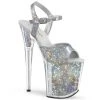 Pleaser Shoes By Pleaser USA 8 Inch Heels FLAMINGO-809HS Silver Holographic Stars Exotic Dancer Shoes