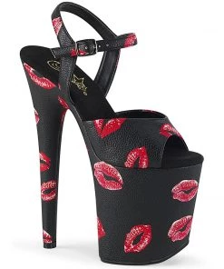 Pleaser Shoes By Pleaser USA FLAMINGO-809KISSES Pleaser Shoes Lip Print Sexy Stripper Sandal 8 Inch Heels