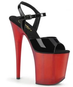 Pleaser Shoes By Pleaser USA FLAMINGO-809T Pleaser Shoes Black Upper Red Tinted Stripper Shoe