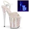 Pleaser Shoes By Pleaser USA FLAMINGO-810UVG Pleaser Shoes UV Reactive Opal Glitter Exotic Dancer Shoes 8 Inch Heels