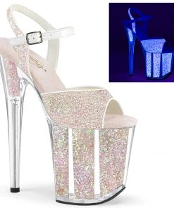 Pleaser Shoes By Pleaser USA FLAMINGO-810UVG Pleaser Shoes UV Reactive Opal Glitter Exotic Dancer Shoes 8 Inch Heels