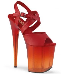 Pleaser Shoes By Pleaser USA FLAMINGO-822T Pleaser Shoes Red Ombre Tinted 8 Inch Exotic Dancer Shoes 8 Inch Heels