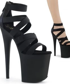 Pleaser Shoes By Pleaser USA FLAMINGO-859 Pleaser Shoes Black Strappy Platform Exotic Dancer Sandal