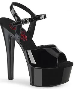 Pleaser Shoes By Pleaser USA GLEAM-609 Pleaser Shoes Black Patent Platform Sandal 6 Inch Heels
