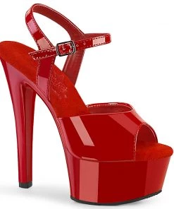 Pleaser Shoes By Pleaser USA GLEAM-609 Pleaser Shoes Red Patent Comfort Shoe 6 Inch Heels