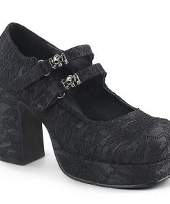 Women's Demonia Footwear GOTHIKA-09 Demonia Shoes Black Satin Lace Gothic Pump