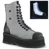 GRAVEDIGGER-10 Demonia Shoes Grey Reflective Platform Gothic Boot Unisex Demonia Footwear