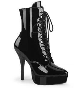 INDULGE-1020 Devious Shoes Black Patent Sexy Booties