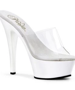 Pleaser Shoes By Pleaser USA KISS-201 Pleaser Shoes Clear/White Platform Stripper Shoe 6 Inch Heels