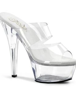 Pleaser Shoes By Pleaser USA KISS-202 Pleaser Shoes Clear Double Band Stripper Shoes 6 Inch Heels