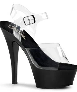 Pleaser Shoes By Pleaser USA 6 Inch Heels KISS-208 Pleaser Shoes Clear Upper Black Platform Pole Dancing Shoe