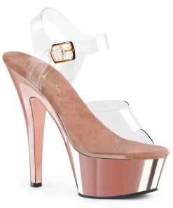Pleaser Shoes By Pleaser USA KISS-208 Pleaser Shoes Rose Gold Chrome Platform Pole Dancing Shoes 6 Inch Heels