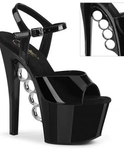 Pleaser Shoes By Pleaser USA 7 Inch Heels KNUCKS-709 Pleaser Shoes Black Patent Brass Knuckles Stripper Shoe