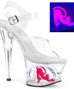 Pleaser Shoes By Pleaser USA MOON-708CAT Pleaser Shoes Clearance Blacklight Reactive Cat Stripper Shoe 7 Inch Heels